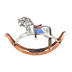Large Antique Rocking Horse on Curved Wooden Rockers by Lines Brothers