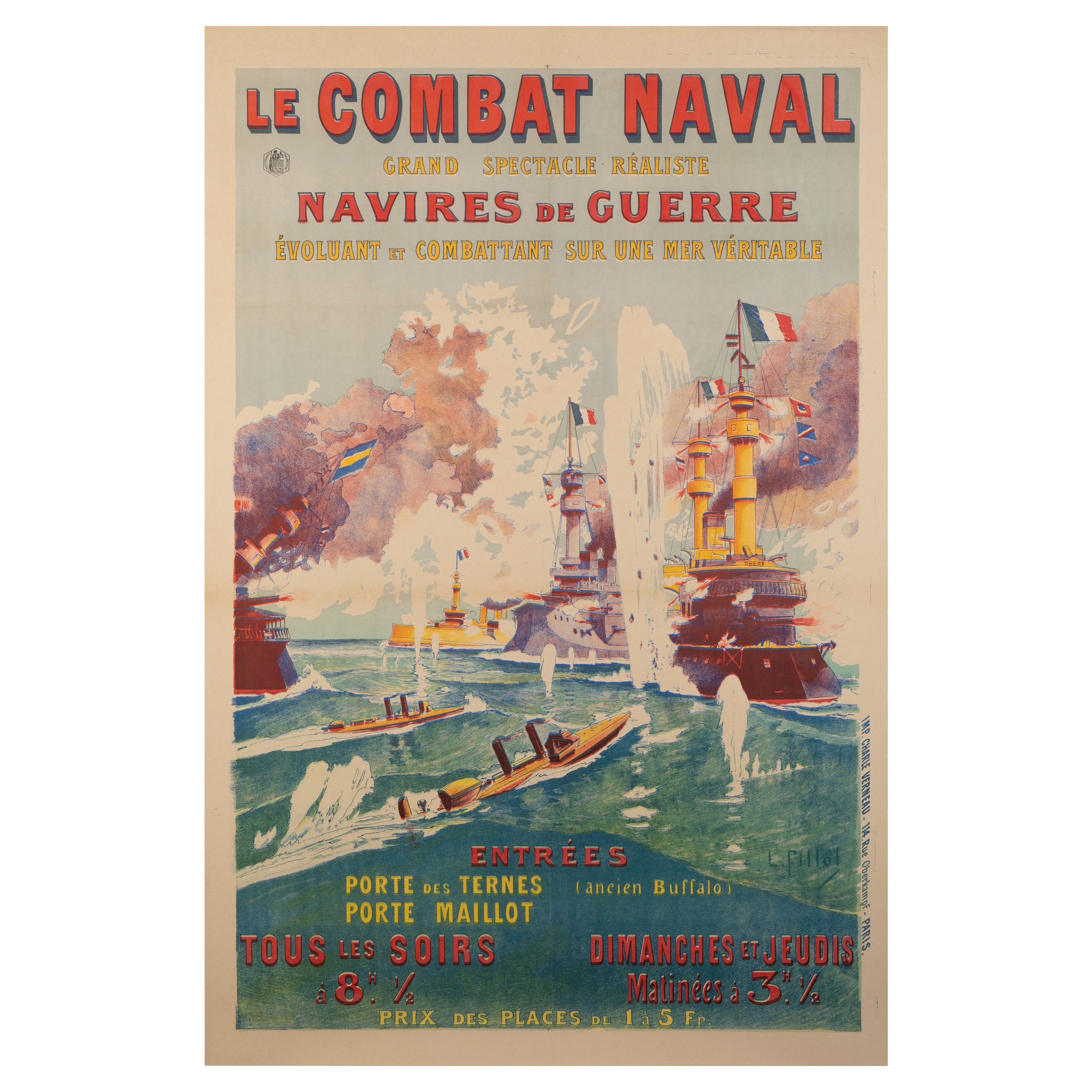 Fillol, Naval Combat, 1900 Universal Exhibition, Paris, Warships, Submarines For Sale
