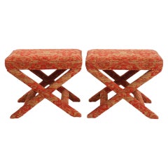 Billy Baldwin Style X-Base Ottomans, Pair