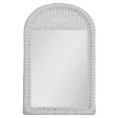 Arched White Wicker Wall Mirror