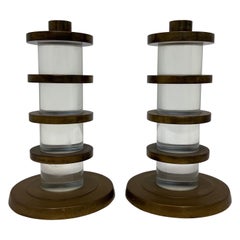 Retro Dolbi Cashier Lucite and Brass Candle Holders, 1987, a Pair