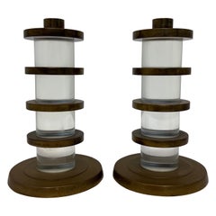 Dolbi Cashier Lucite and Brass Candle Holders, 1987, a Pair