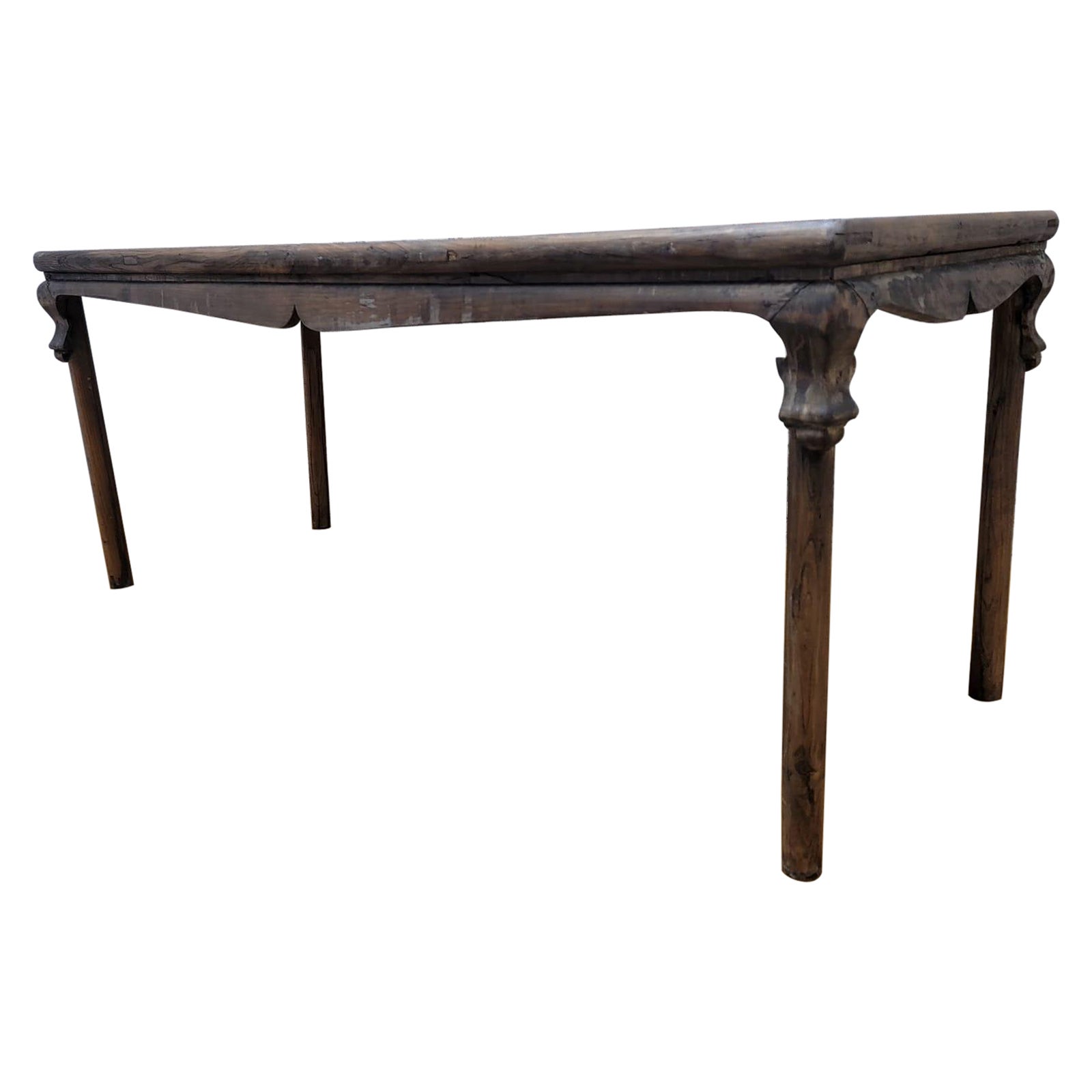 Vintage Chinese Natural 6 Seat Elm Dining Table