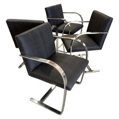 4 Knoll Mies Van Der Rohe Flat Bar Chairs in Woven Leather