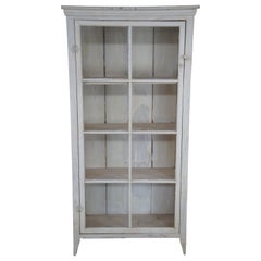 Retro Primitive Reclaimed Pine White Farmhouse Cupboard Linen Press Curio Cabinet Chic