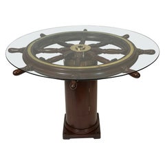 Antique Ships Wheel Bar Height Dining Table