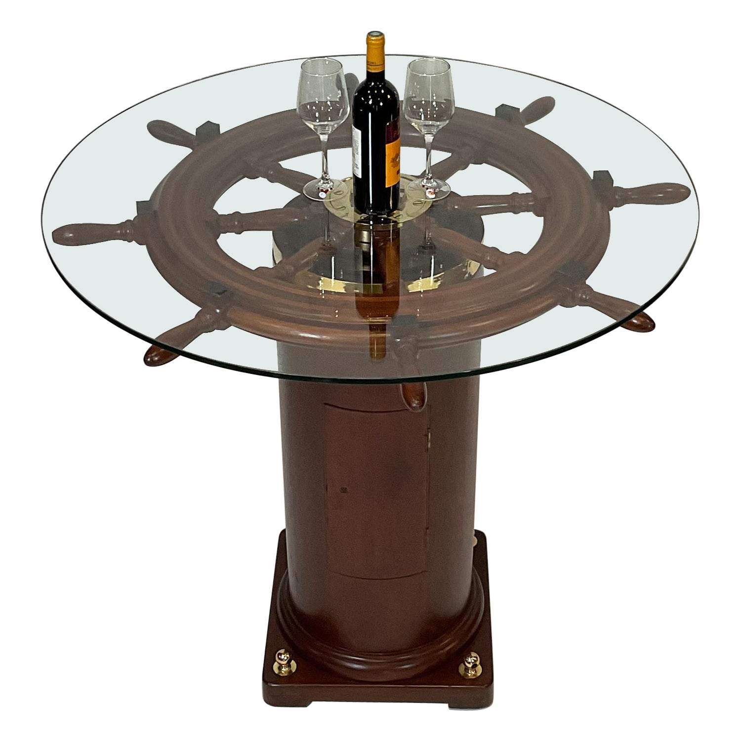 Antique Ships Wheel and Binnacle Table For Sale