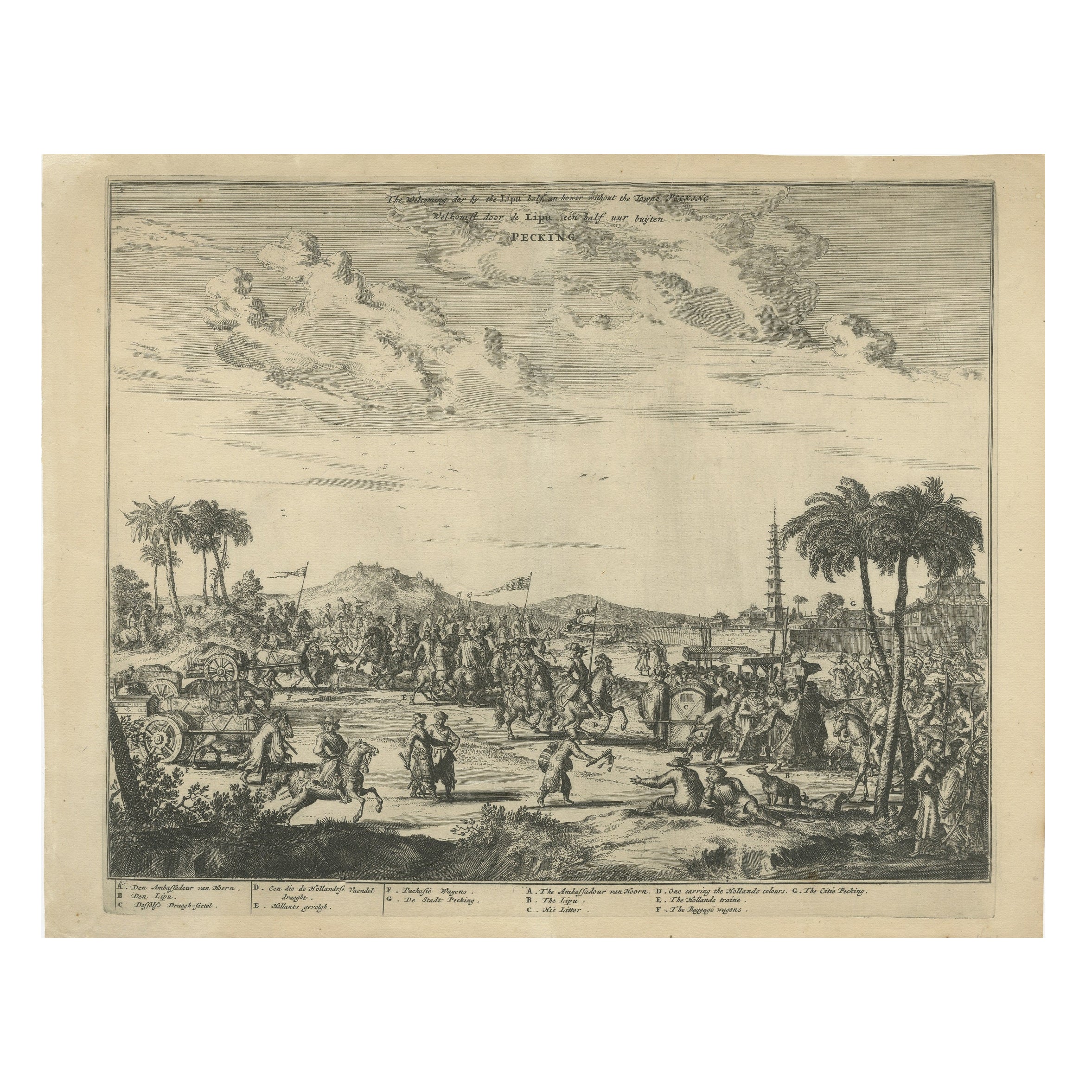 Antique Print of the Welcoming of the Dutch Ambassador near Peking, China For Sale