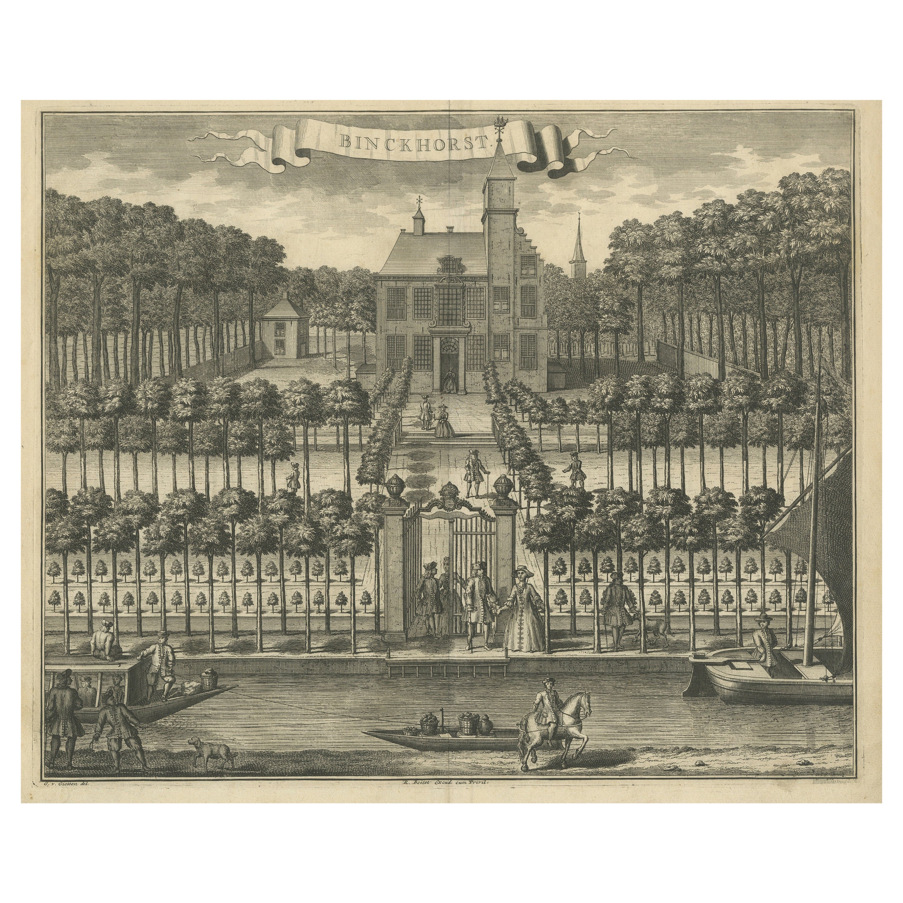 Antique Print of Binckhorst Castle, The Hague For Sale