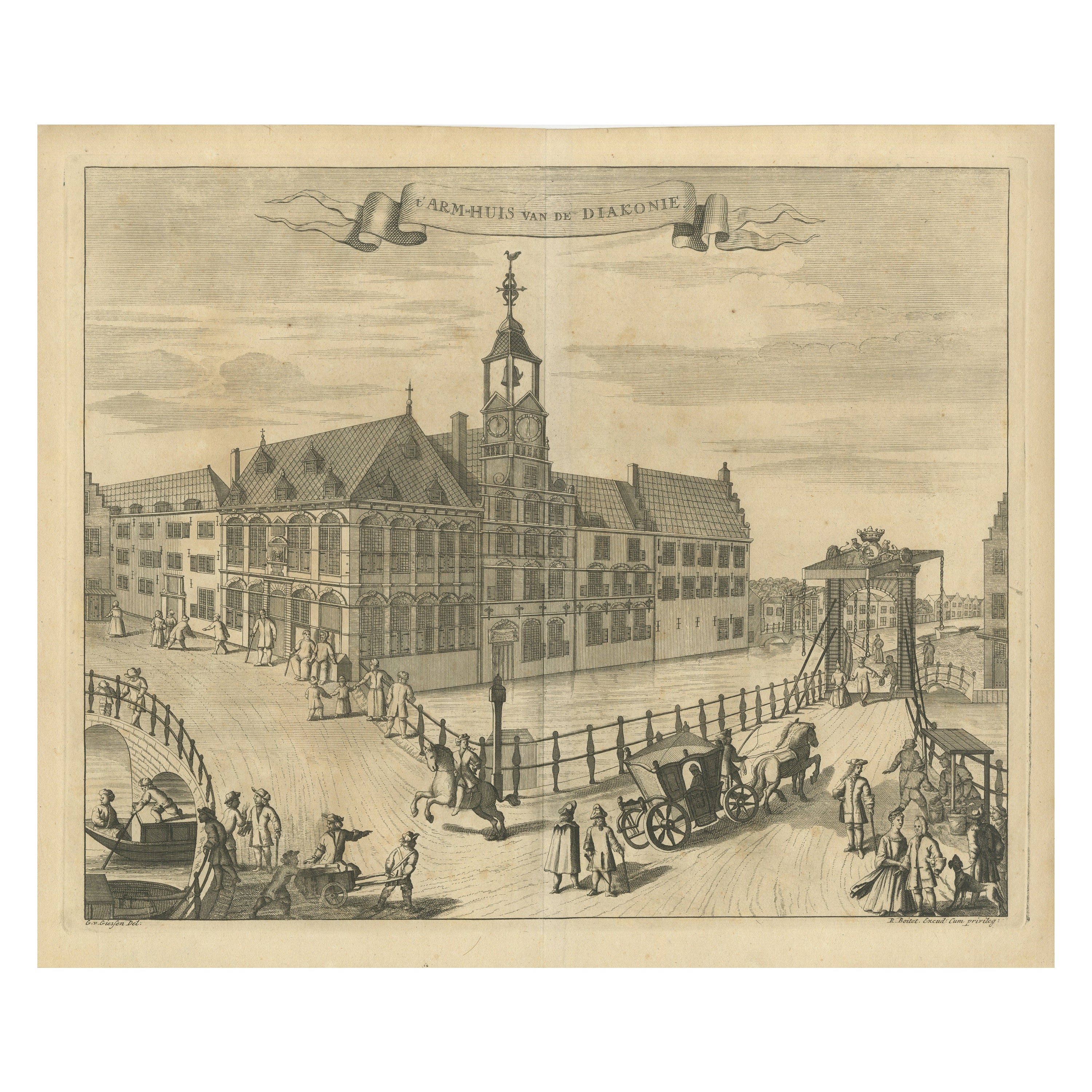Antique Print of the Old Parish Women and Children's Home, The Hague For Sale