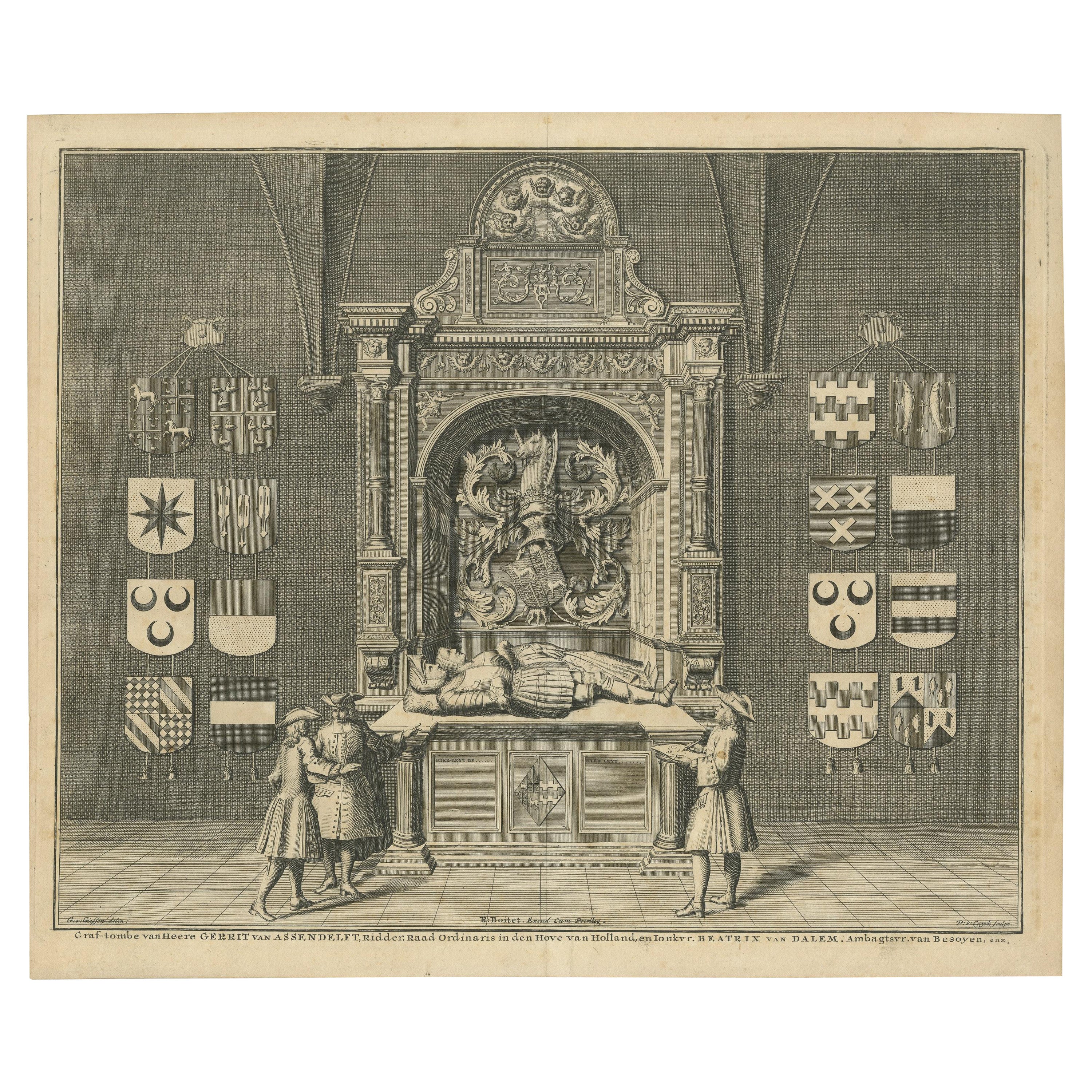 Antique Print of the Tomb of Gerrit van Assendelft and Beatrix van Dalem For Sale