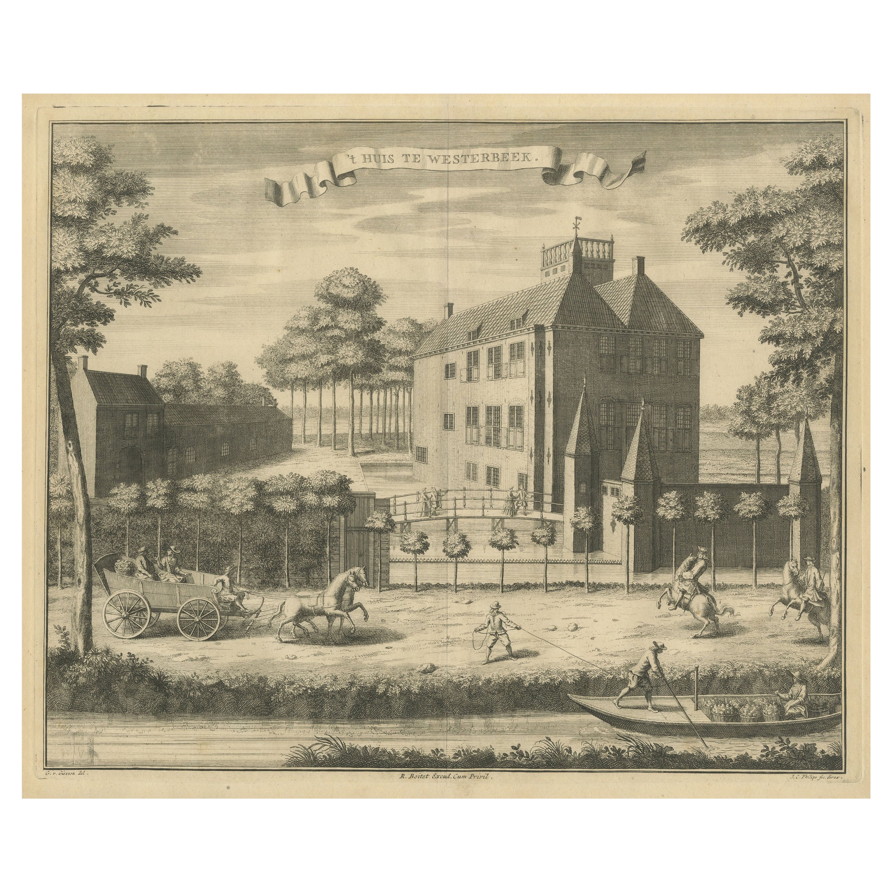 Antique Print of Westerbeek Castle, The Hague in The Netherlands For Sale