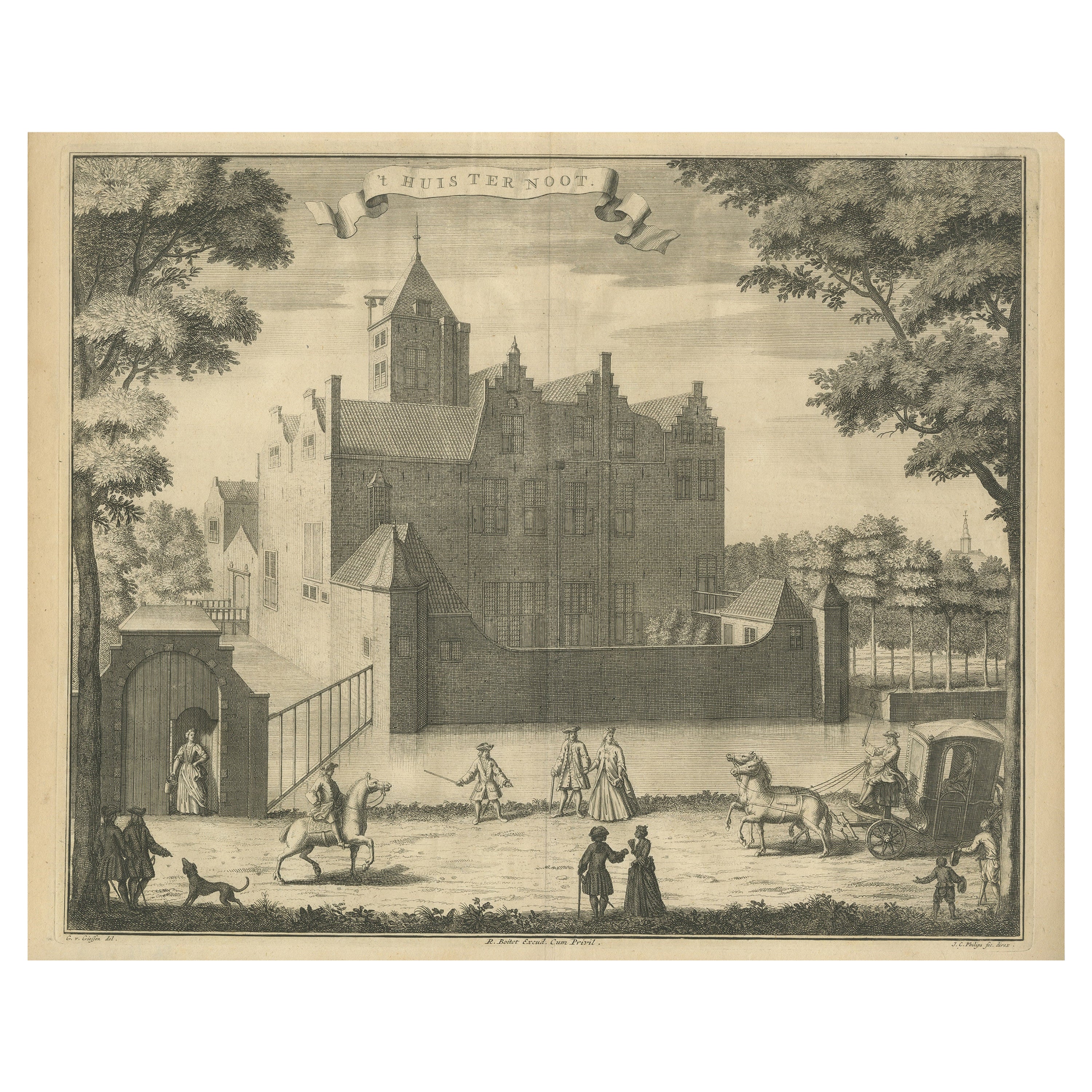 Antique Print of Huis Ter Noot, The Hague in The Netherlands For Sale