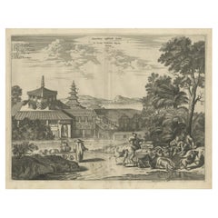 Antique Print of the Great Temple in Osaka, Japan