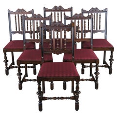 6 Antique Grand Rapids Chair Co. William & Mary Walnut Dining Chairs Jacobean