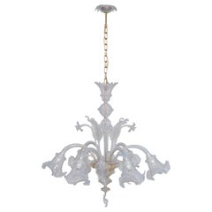 Floral Opaline Chandelier in Murano Glass with 6 Lights, Italy 1960s