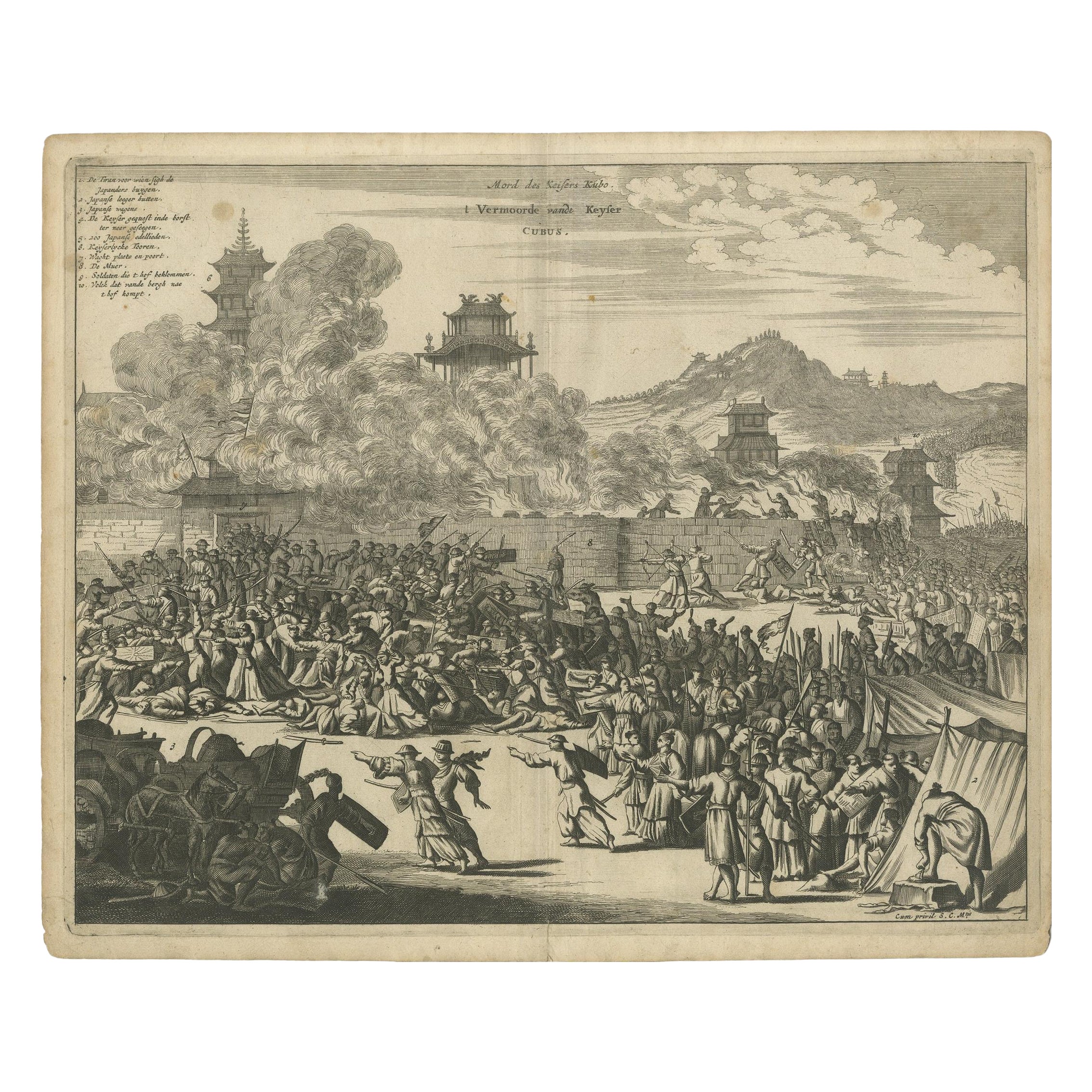 Antique Print of the Rebels against the Japanese Emperor Kubo For Sale
