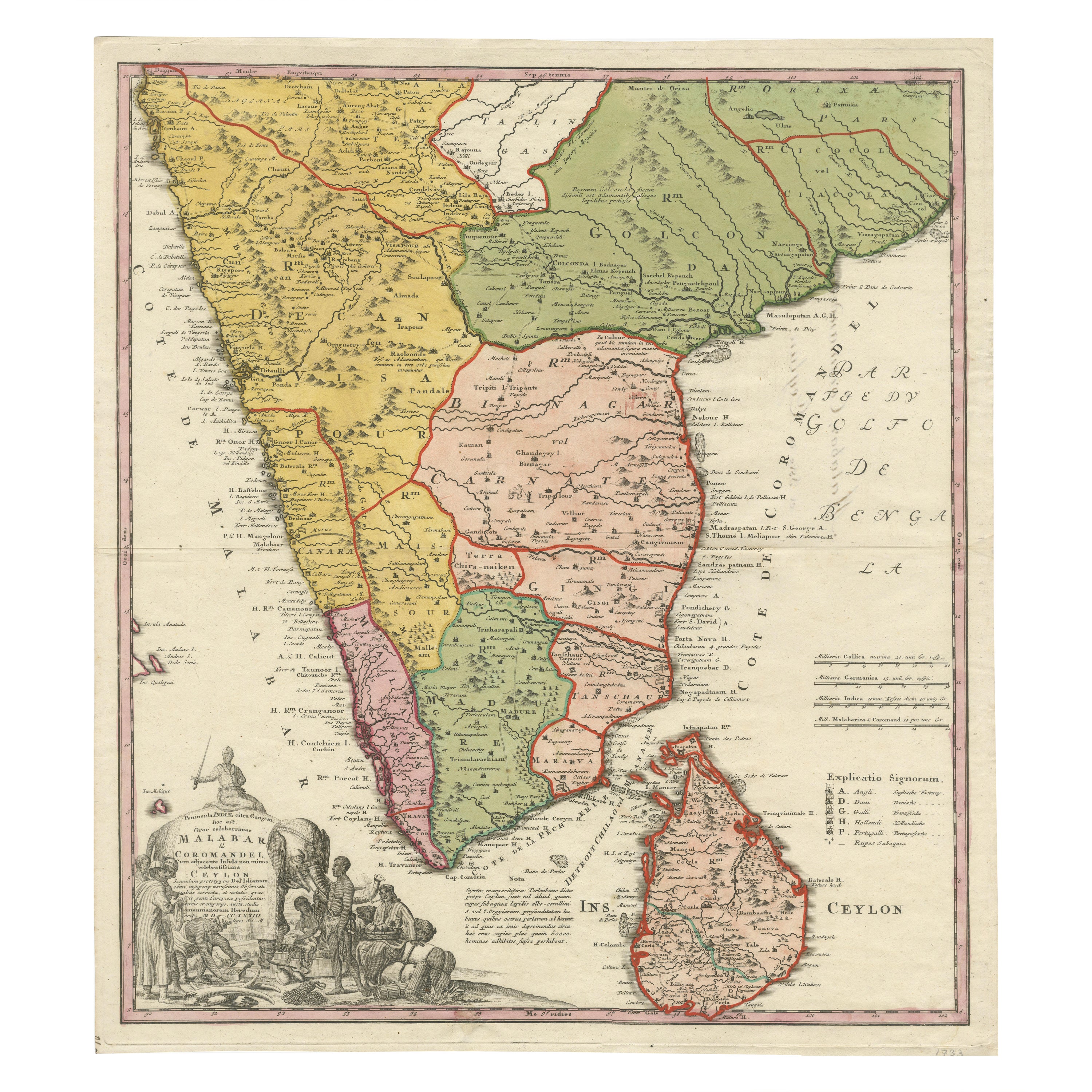 Original Antique Map of Malabar, Coromandel 'India' and Ceylon  For Sale