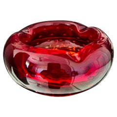 Red Murano Ashtray with Controlled Bubble Design by Seguso, c. 1950''s