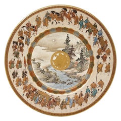 Antique Japanese Satsuma Daimyo Procession Plate Seikozan