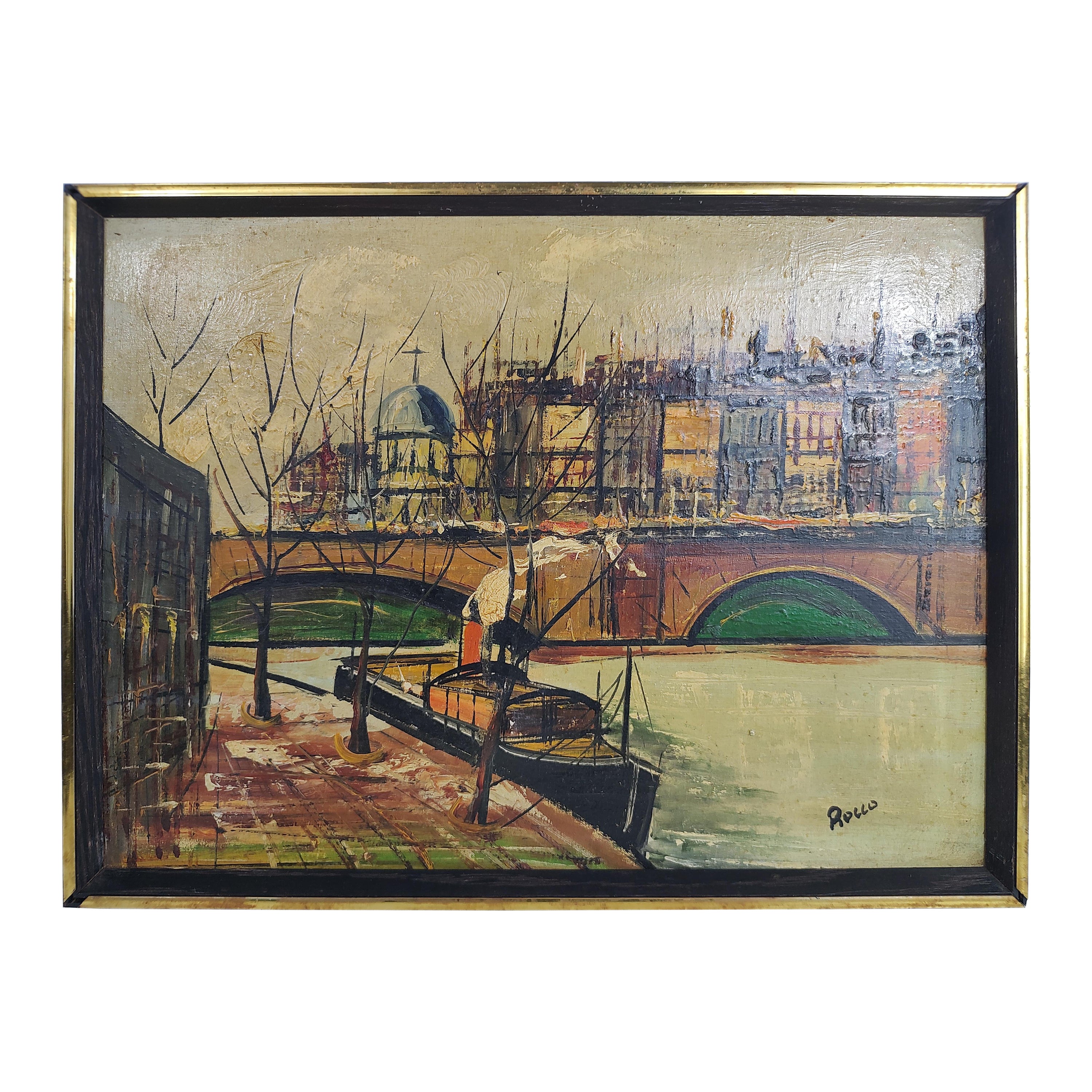 Mid-Century Modern Oil on Canvas of the Rhone & Vatican by Rocco For Sale