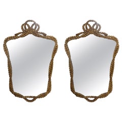 Vintage Pair of Italian Giltwood Rope and Tassel Mirrors