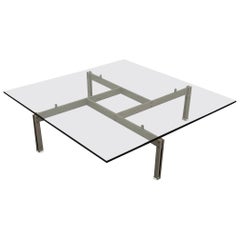 Onda Brushed Steel and Glass Coffee Table by Giovanni Offredi for Saporiti 1970s
