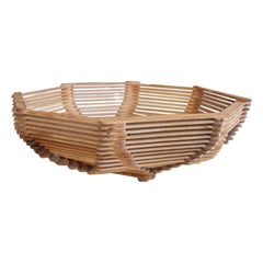 Vintage Wooden Octagonal Tramp or Folk Art Basket, 20th Century