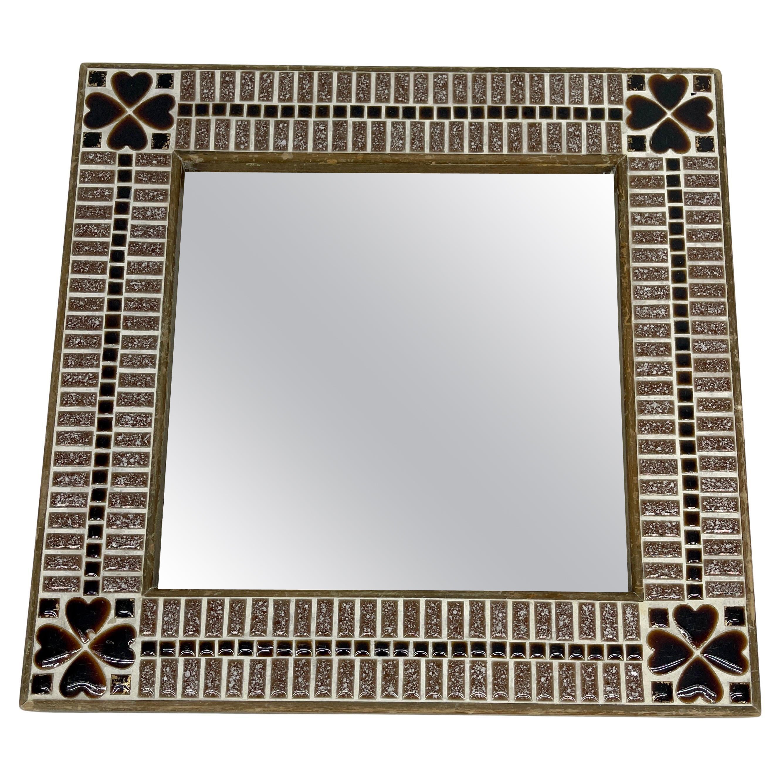 Small Square Tile Mirror with Heart Decorations For Sale