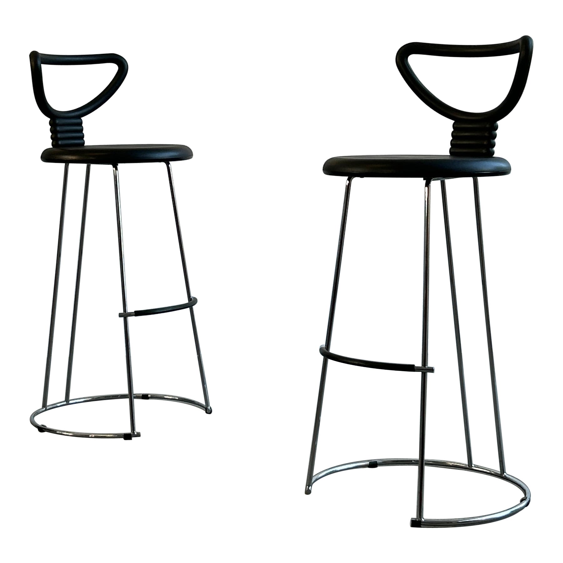 Nobu Tanigawa "Nardis" Chrome Bar Stools for Fasem Italy, Set of Two For Sale at 1stDibs