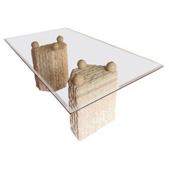 Post Modern Tessellated Stone Base with Glass Top Dining Table
