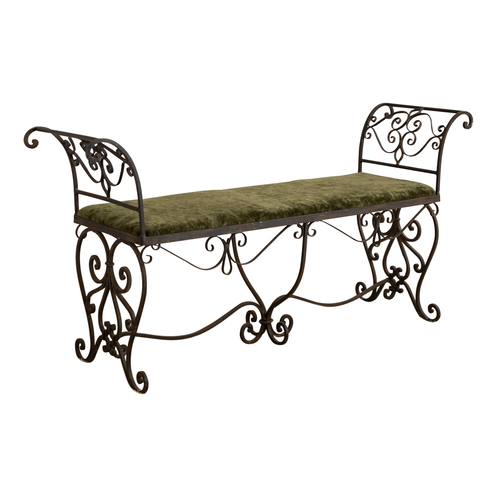 Mid Century French Provincial Style Wrought Iron Bench