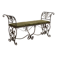 Retro Mid Century French Provincial Style Wrought Iron Bench