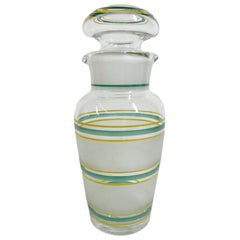 English Art Deco Cocktail Shaker with Frosted Bands and Yellow & Green Lines