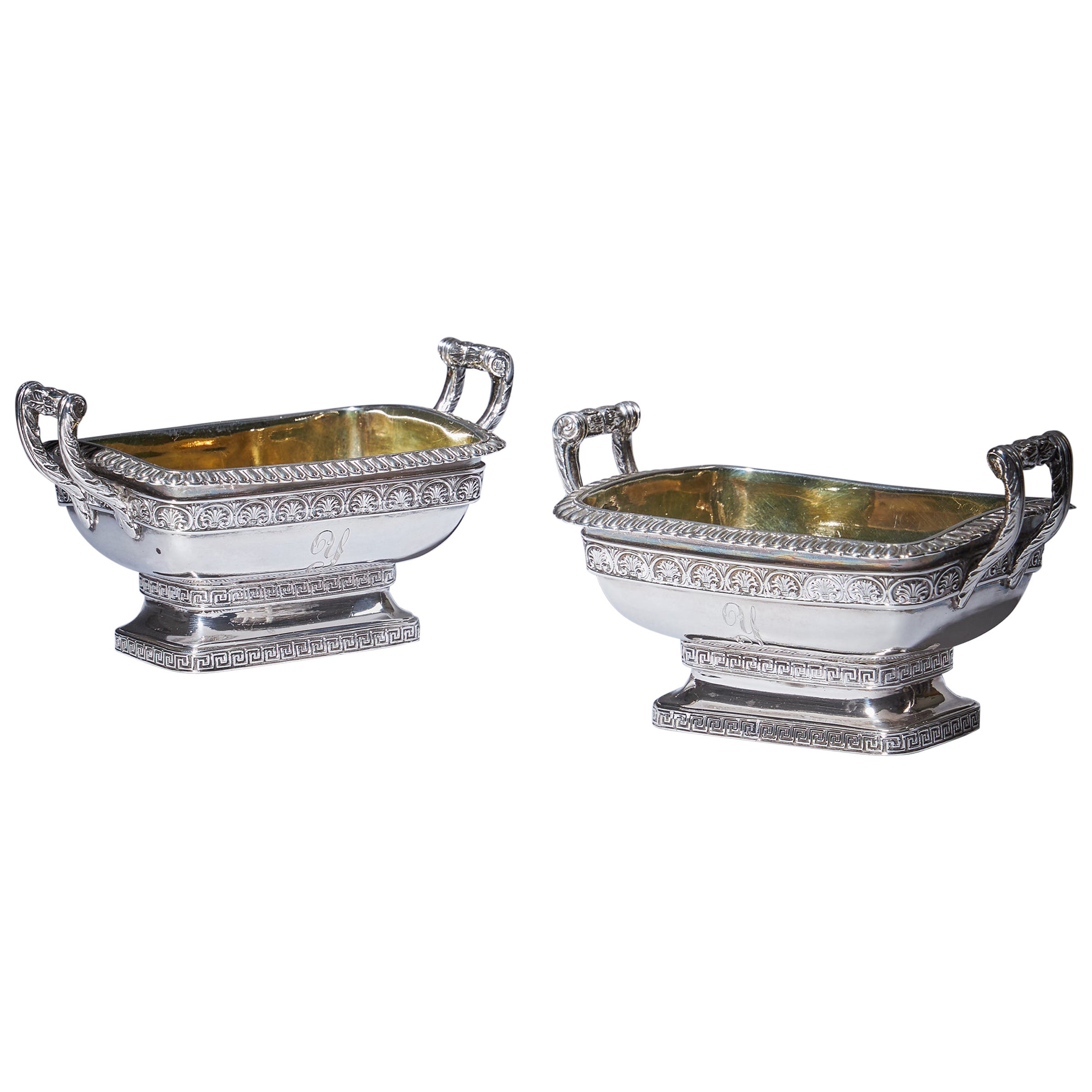 Fine Pair of George III Grand Tour Influenced Silver-Gilt Salts by William For Sale