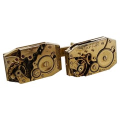 1960s Men's Gold Tone Watch Works Cufflinks, Pair
