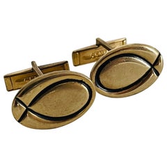 1960s Men's Oval Gold Tone Cufflinks, Pair