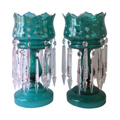 Paire de lustres en verre et cristal de Bohème vert émeraude, C.C.