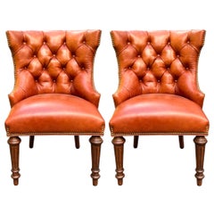 Late 20th-C. Chesterfield Style Leather Chairs Att. to Hancock and Moore, Pair