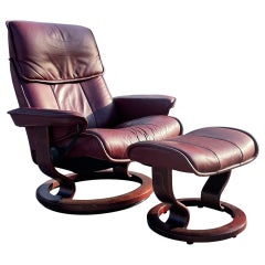 Ekornes Stressless Admiral Maroon Leather Recliner and Ottoman