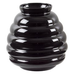 Oversized Black Opaline Glass Vase, Belgium 1950s