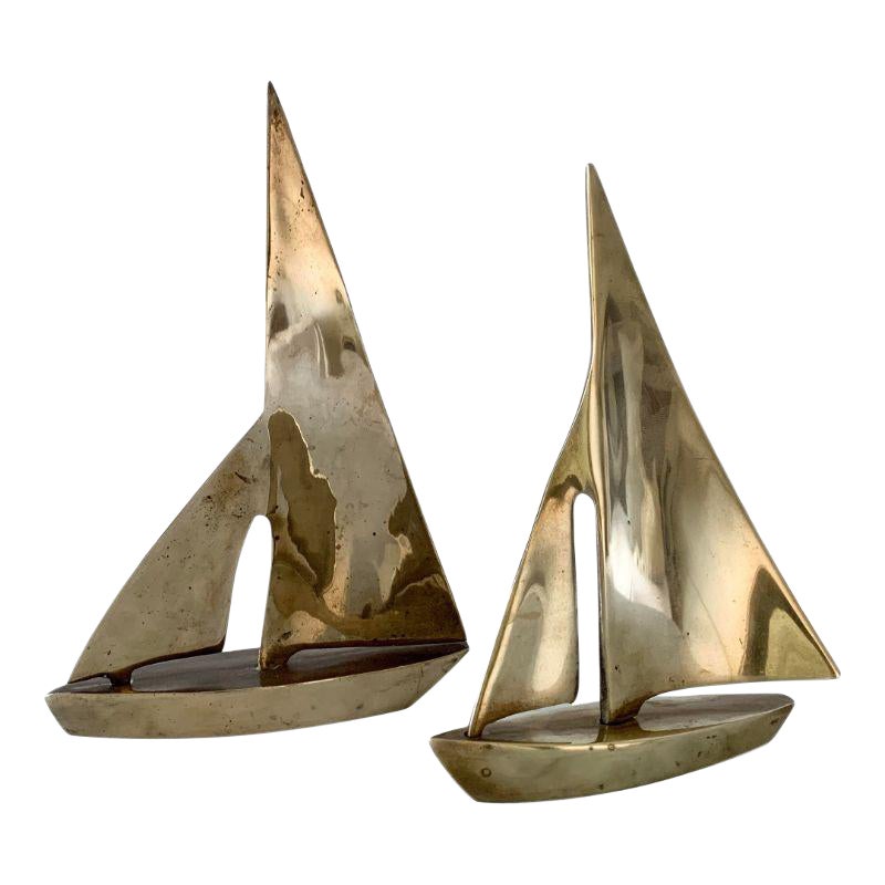 Solid Hand Cast Brass Sailboats, a Pair