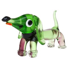 Murano Vintage Sommerso Green Purple Italian Art Glass Dachshund Dog Sculpture