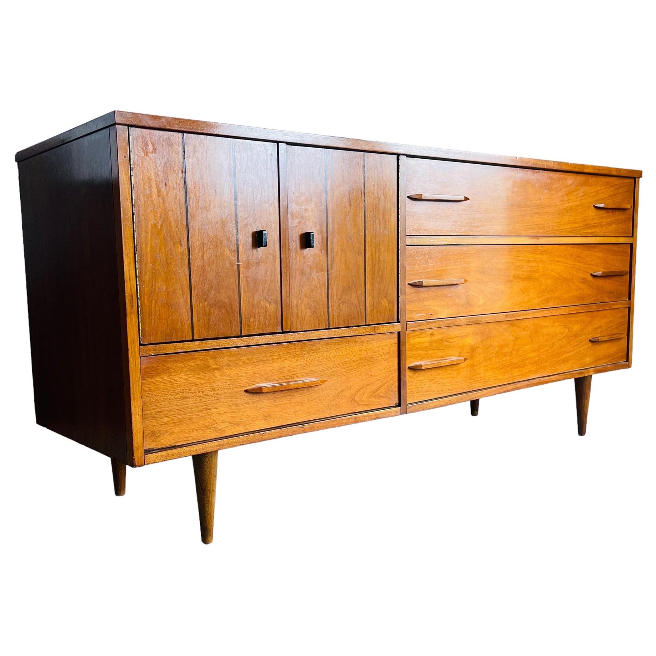 Art Deco Walnut Dresser With Solid Brass Pulls Mid Century Modern at