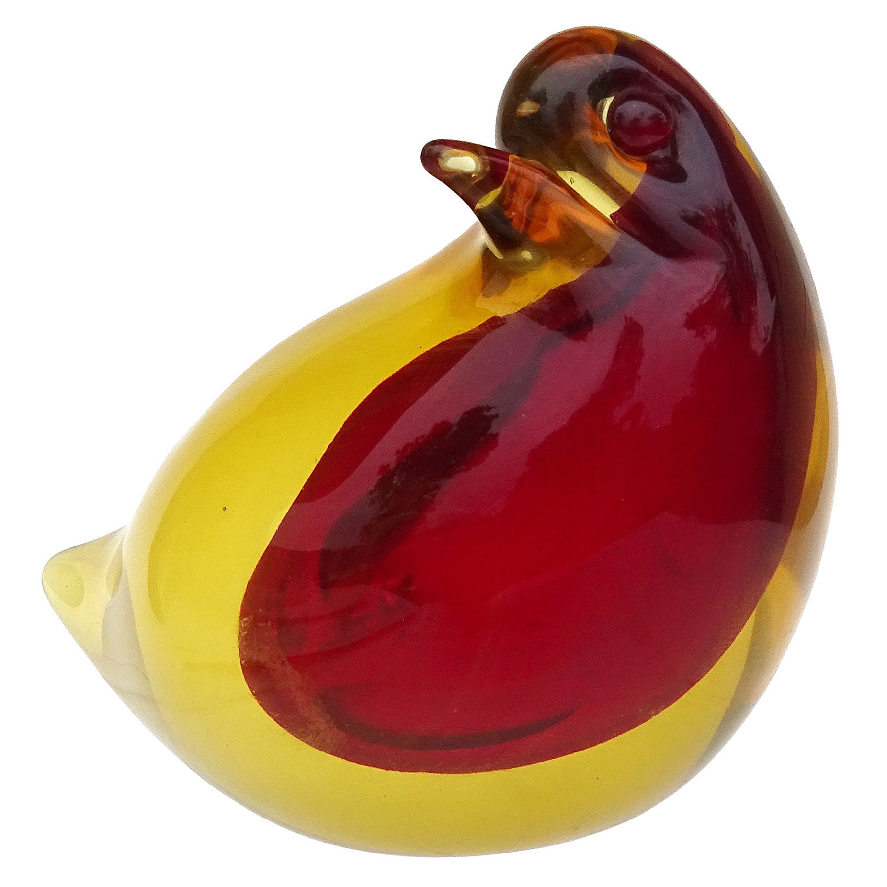 Cenedese Murano Sommerso Yellow Orange Red Italian Art Glass Baby Bird Figurine