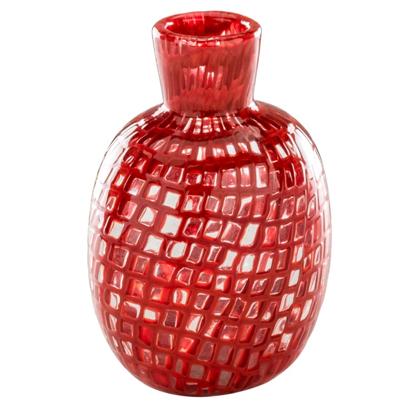 21st Century Occhi Medium Glass Vase in Coral/Crystal by Tobia Scarpa For Sale