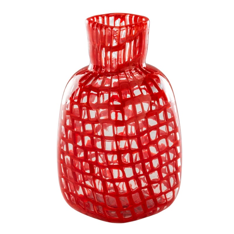 21st Century Occhi Small Glass Vase in Coral/Crystal by Tobia Scarpa For Sale