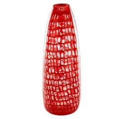 21st Century Occhi Large Glass Vase in Coral/Crystal by Tobia Scarpa