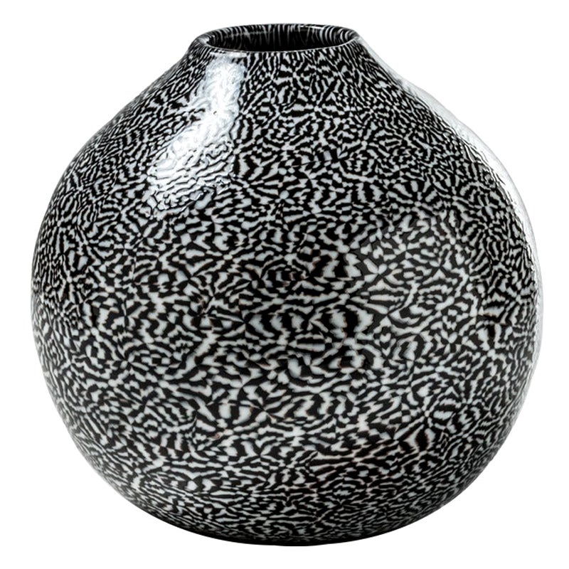 Vase aus Damastglas des 21. Jahrhunderts in Schwarz/Milchwei von Venini im Angebot