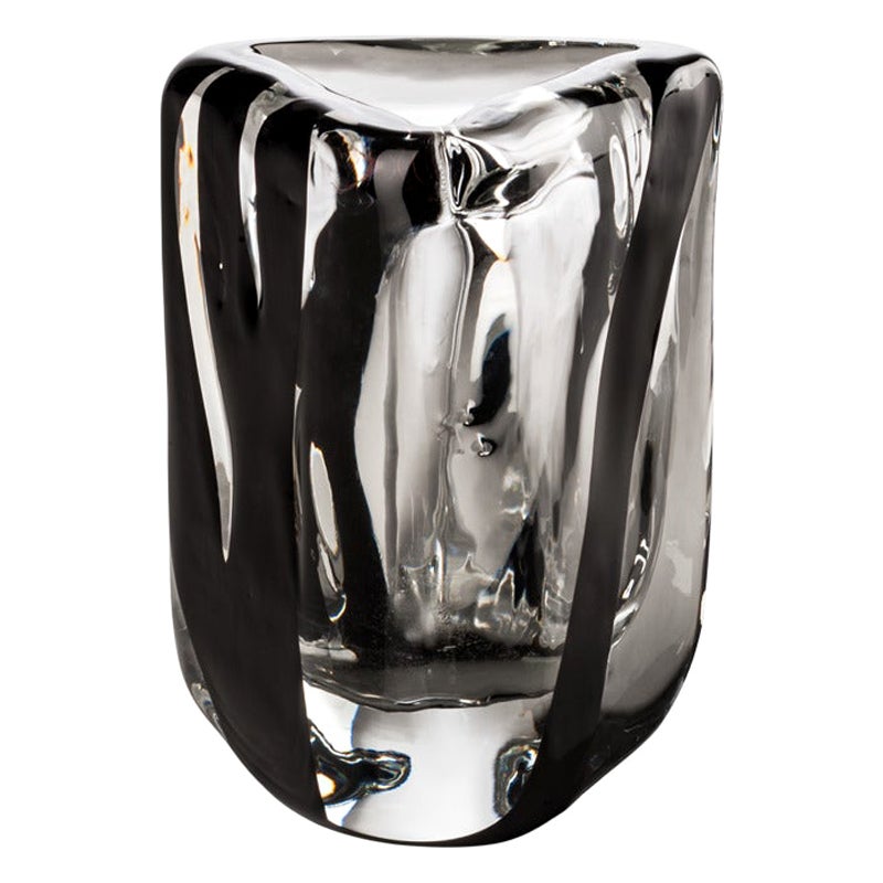 21st Century Black Belt Triangolo Extra Small Vase in Black/Crystal For Sale